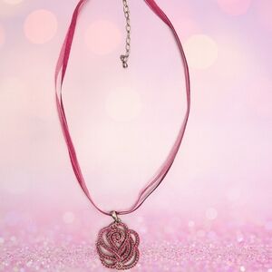 Vintage Sterling Silver Rose Pendant Necklace with Red Stones – NF Thailand 925